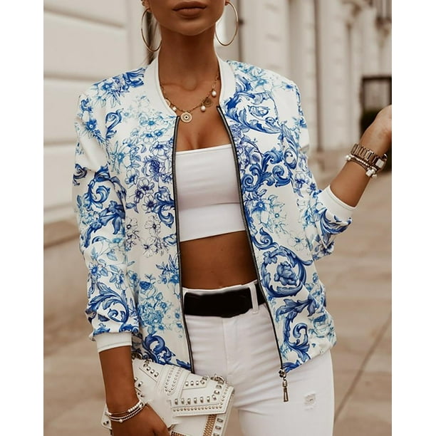 contentment Autumn Women Retro Floral Print Bomber Jacket Baseball Coats contentment Autumn Women Retro Floral Print Bomber Jacket Baseball Coats